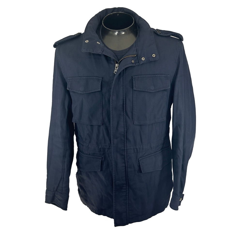 Banana Republic Field Jacket Mens Large Navy Blue Military Utility Stowaway Hood